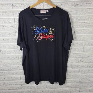 Fourth of July Quacker Factory QVC Womens Top 3X Plus Tee Black Studs B5E